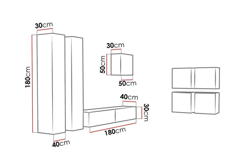 Vigo TV-møbelsæt 260x40x180 cm - Sort / hvid - Møbler - TV borde & mediemøbler - Tv-møbelsæt