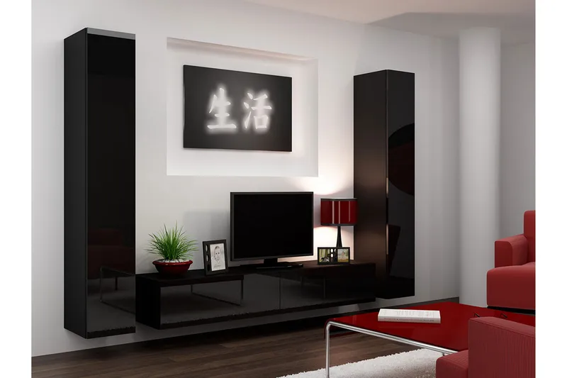 Vigo TV-møbelsæt 260x40x180 cm, Sort / hvid