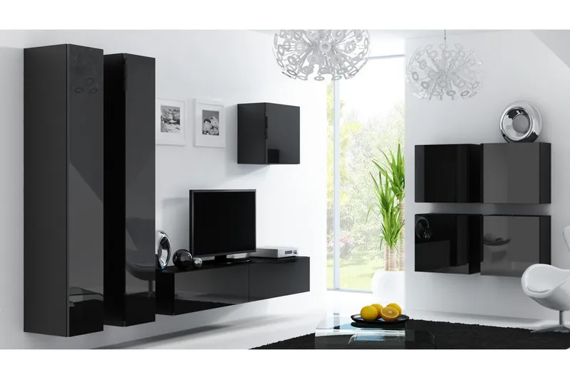 Vigo TV-møbelsæt 260x40x180 cm, Sort / hvid