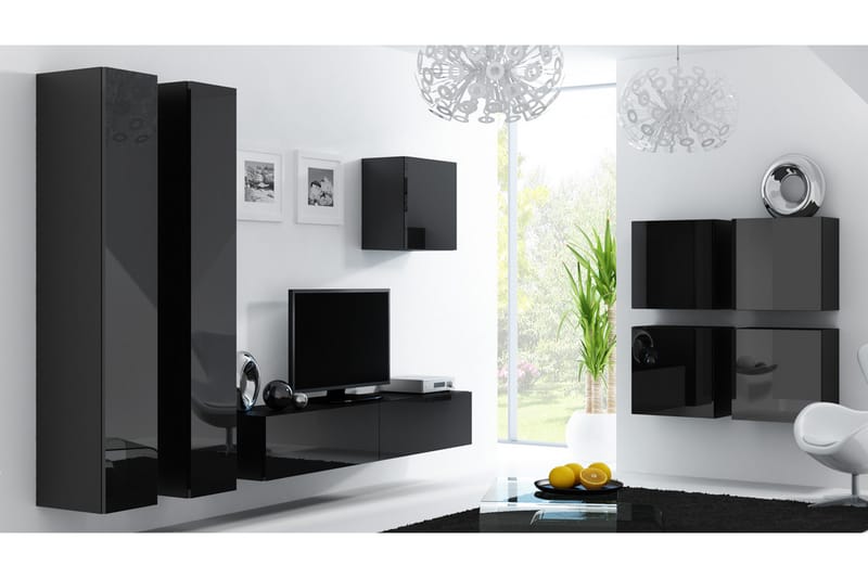 Vigo TV-møbelsæt 260x40x180 cm - Sort / hvid - Møbler - TV borde & mediemøbler - Tv-møbelsæt