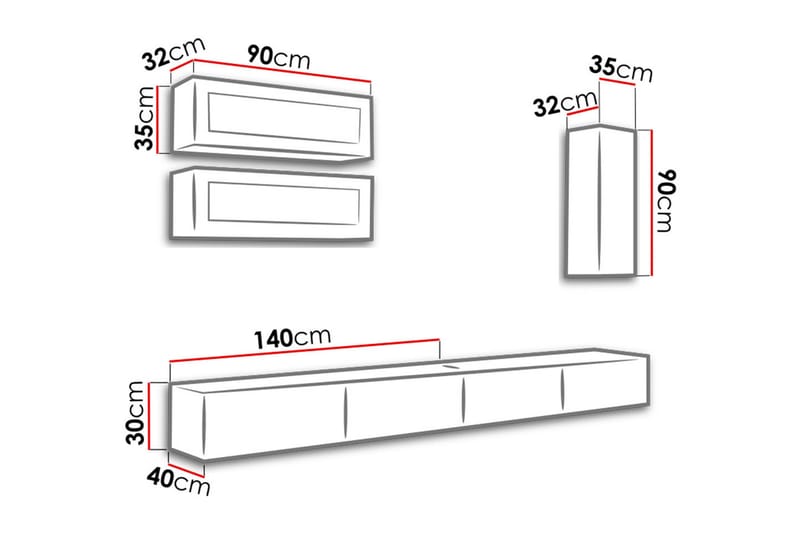Vigo TV-møbelsæt 280x40x180 cm - Hvid - Møbler - TV borde & mediemøbler - Tv-møbelsæt