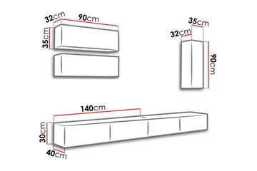 Vigo TV-møbelsæt 280x40x180 cm - Sort / hvid - Møbler - TV borde & mediemøbler - Tv-møbelsæt