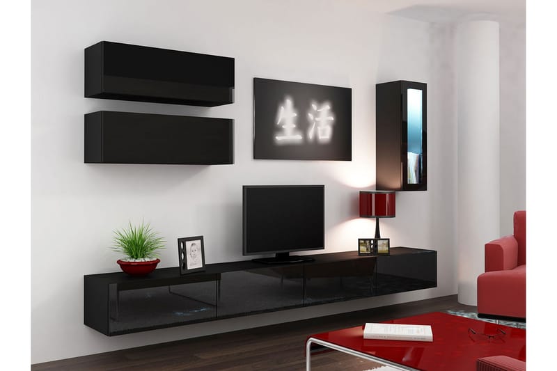 Vigo TV-møbelsæt 280x40x180 cm - Sort / hvid - Tv-møbelsæt