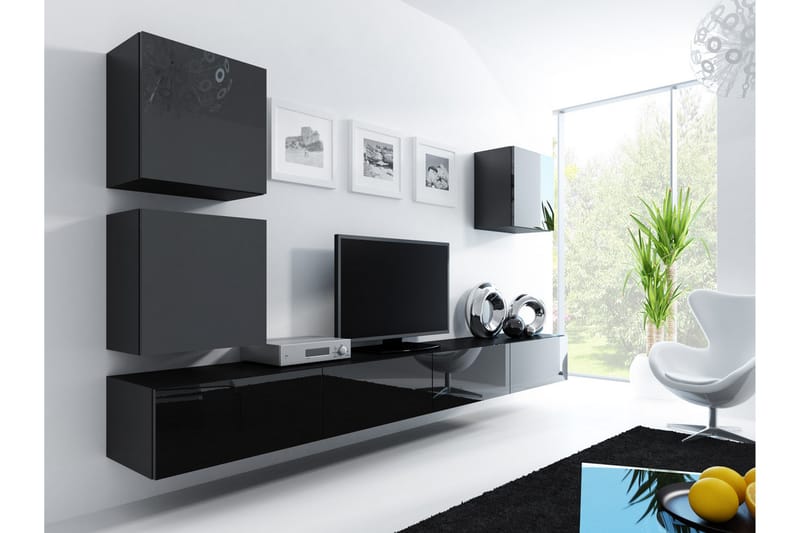 Vigo TV-møbelsæt 280x40x180 cm - Sort / hvid - Møbler - TV borde & mediemøbler - Tv-møbelsæt
