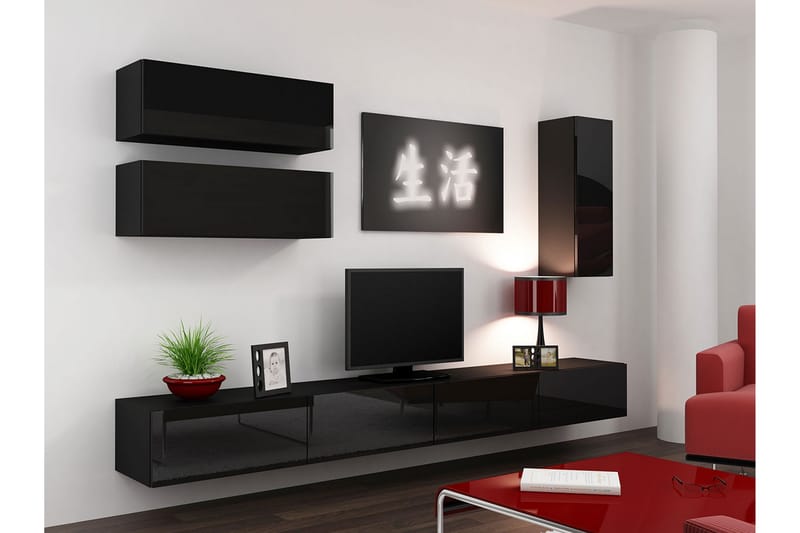 Vigo TV-møbelsæt 280x40x180 cm - Sort / hvid - Møbler - TV borde & mediemøbler - Tv-møbelsæt
