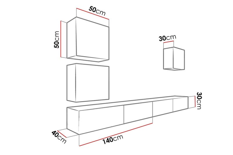 Vigo TV-møbelsæt 280x40x180 cm - Sort / hvid - Møbler - TV borde & mediemøbler - Tv-møbelsæt