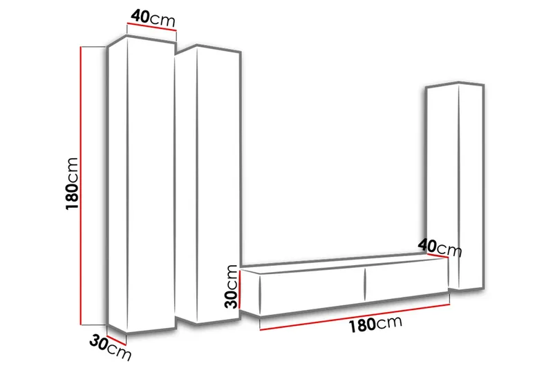 Vigo TV-møbelsæt 300x40x180 cm - Hvid - Møbler - TV borde & mediemøbler - Tv-møbelsæt