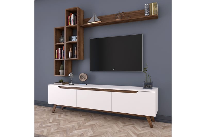 Virkesbo TV-Møbelsæt 180 cm - Hvid / brun - Tv-møbelsæt