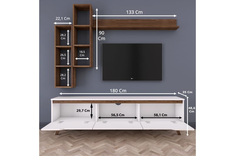 Virkesbo TV-Møbelsæt 180 cm - Hvid / brun - Møbler - TV borde & mediemøbler - Tv-møbelsæt