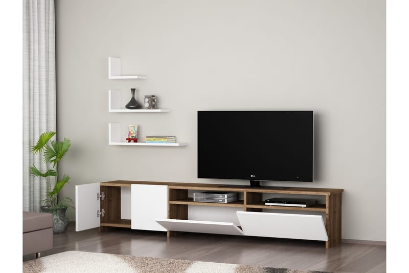 Winvar TV-Bord inkl. 3 hylder - Hvid / valnød - Tv-møbelsæt