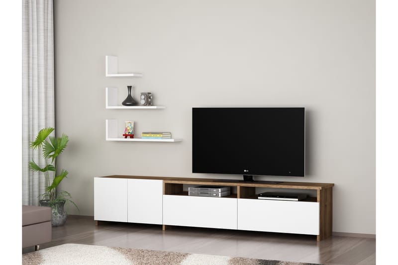 Winvar TV-Bord inkl. 3 hylder - Hvid / valnød - Tv-møbelsæt