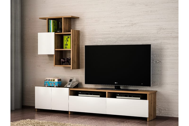 Winvar TV-Bord med væghylde - Valnød / hvid - Tv-møbelsæt