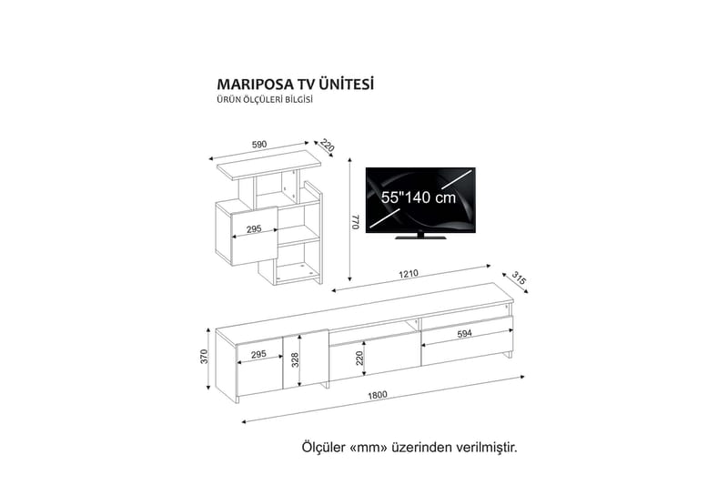 Winvar TV-Bord med væghylde - Valnød / hvid - Tv-møbelsæt