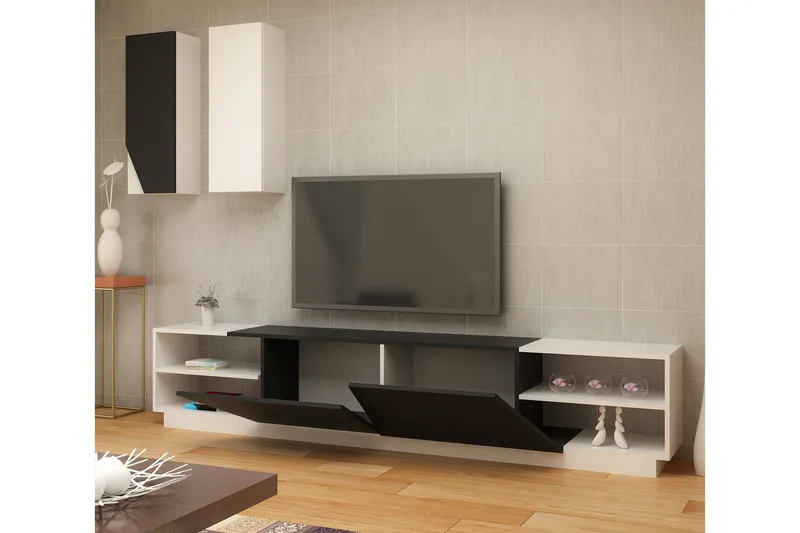 Zebrai TV-bord med skjult opbevaring - Sort / hvid - Møbler - TV borde & mediemøbler - Tv-møbelsæt