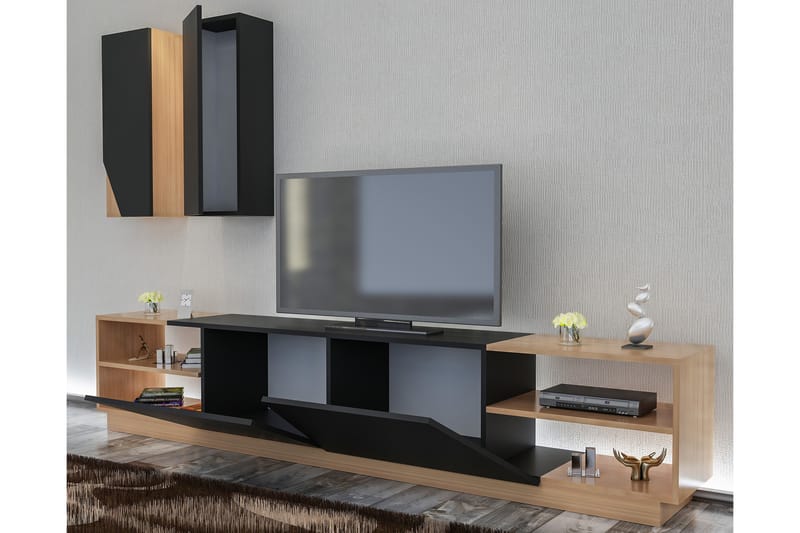Zebrai TV-bord med skjult opbevaring - Sort / teak - Tv-møbelsæt