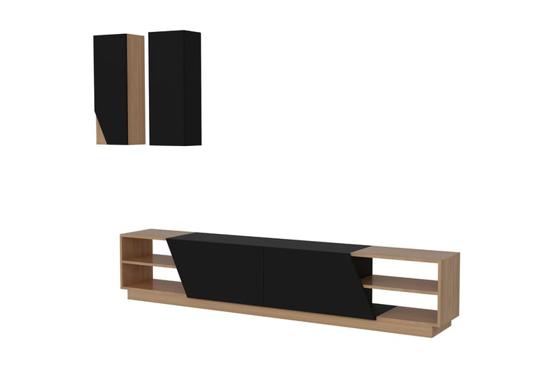 Zebrai TV-bord med skjult opbevaring - Sort / teak - Tv-møbelsæt