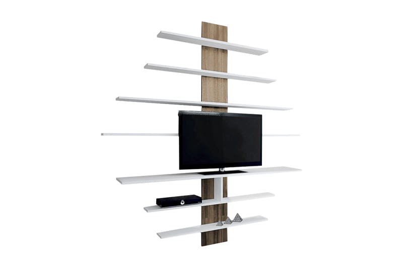 Zebrai væghylde til medieopbevaring - Hvid / valnød - Tv-møbelsæt