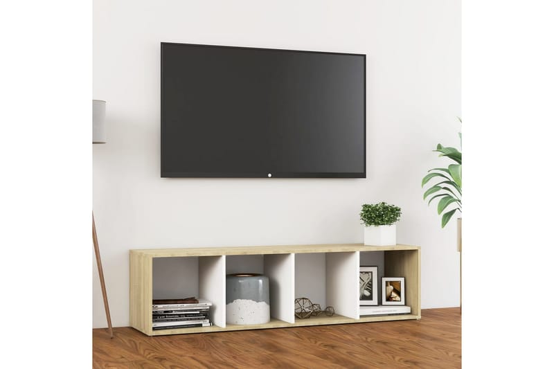 tv-skab 142,5x35x36,5 cm spånplade hvid og sonoma-eg - Beige - TV-borde