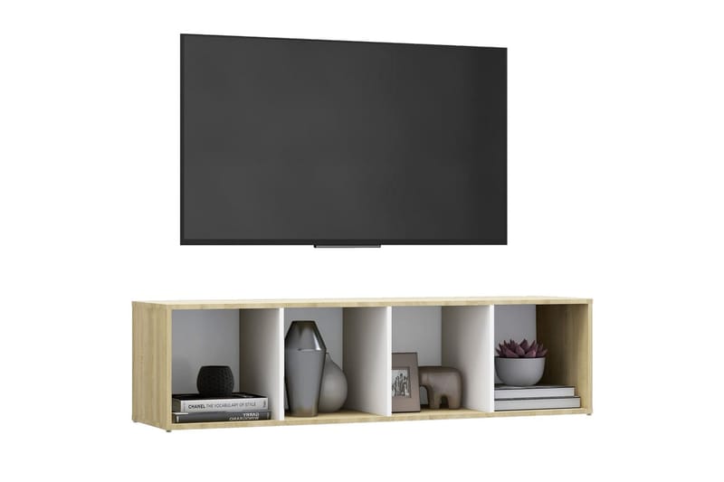 tv-skab 142,5x35x36,5 cm spånplade hvid og sonoma-eg - Beige - Møbler - TV borde & mediemøbler - TV-borde