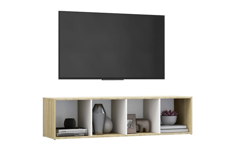 tv-skab 142,5x35x36,5 cm spånplade hvid og sonoma-eg - Beige - TV-borde