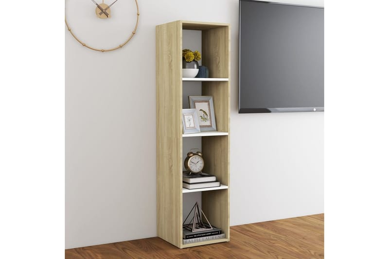 tv-skab 142,5x35x36,5 cm spånplade hvid og sonoma-eg - Beige - TV-borde