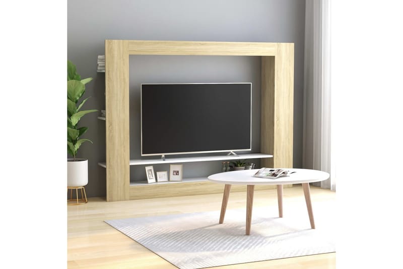 tv-skab 152 x 22 x 113 cm spånplade hvid og sonoma-eg - Brun - TV-borde