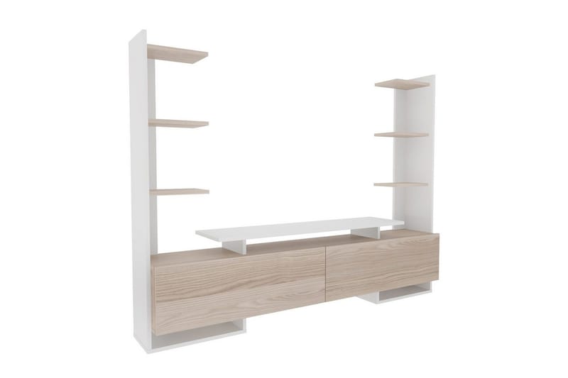 TV-skab Akdere Hvid / Eg, Mellemfarvet træ/Hvid