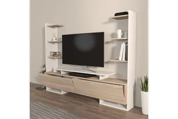 TV-skab Akdere Hvid / Eg - Mellemfarvet træ/Hvid - Møbler - TV borde & mediemøbler - TV-borde