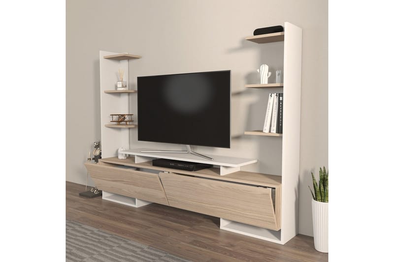 TV-skab Akdere Hvid / Eg - Mellemfarvet træ/Hvid - Møbler - TV borde & mediemøbler - TV-borde