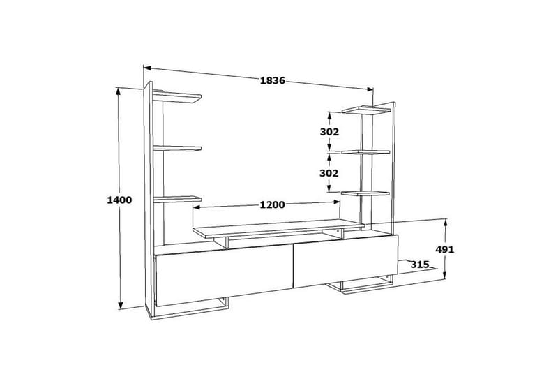 TV-skab Akdere Hvid / Eg - Mellemfarvet træ/Hvid - Møbler - TV borde & mediemøbler - TV-borde