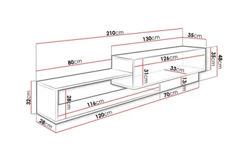 Carbost Vægmonteret TV-bænk 210 cm med Opbevaring i Eg - Hvid - Møbler - TV borde & mediemøbler - TV-borde