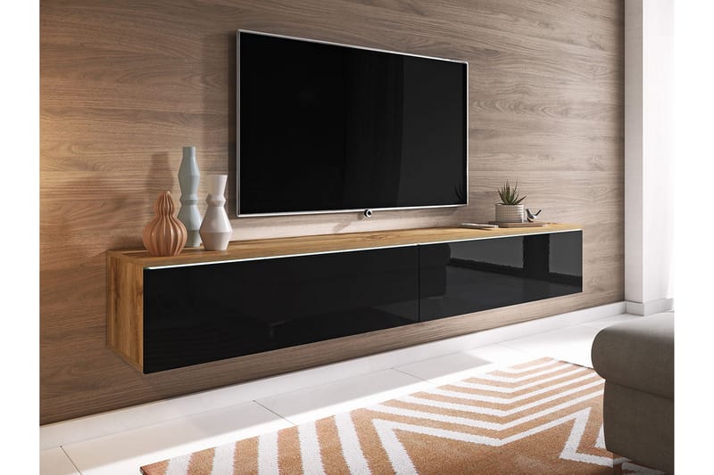 Cuguen Tv-skab 180 cm Hvid LED - Natur/Sort - Møbler - TV borde & mediemøbler - TV-borde