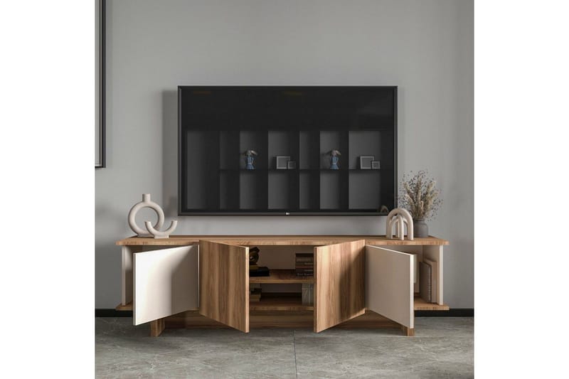 TV-skab Diannare Beige / Valnød - Beige / Valnød - Møbler - TV borde & mediemøbler - TV-borde