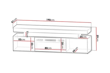 Glenndale TV-bænk med Opbevaring + LED Pejs + Belysning 190 cm - Sort - Møbler - TV borde & mediemøbler - TV-borde