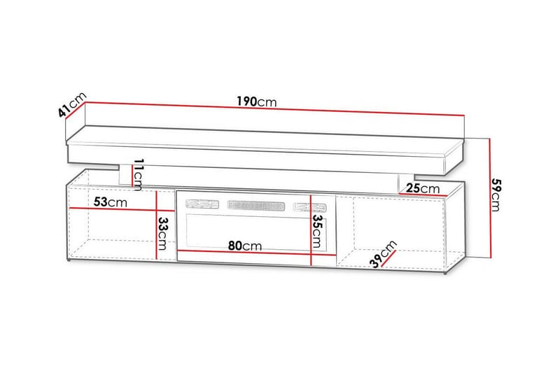 Glenndale TV-bænk med Opbevaring + LED Pejs + Belysning 190 cm - Sort - Møbler - TV borde & mediemøbler - TV-borde