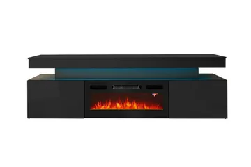 Glenndale TV-bænk med Opbevaring + LED Pejs + Belysning 190 cm - Sort - Møbler - TV borde & mediemøbler - TV-borde