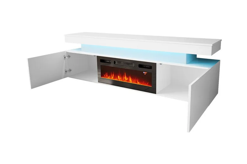 Glenndale TV bord med opbevaring + LED kamin + Belysning 190 cm - Hvid - Møbler - TV borde & mediemøbler - TV-skab