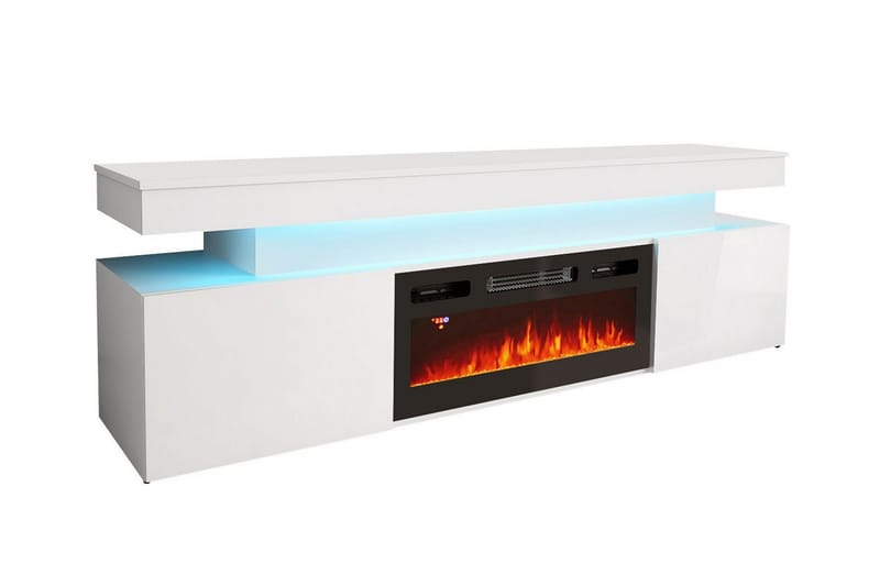 Glenndale TV bord med opbevaring + LED kamin + Belysning 190 cm - Hvid - Møbler - TV borde & mediemøbler - TV-skab