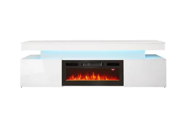 Glenndale TV bord med opbevaring + LED kamin + Belysning 190 cm - Hvid - Møbler - TV borde & mediemøbler - TV-borde