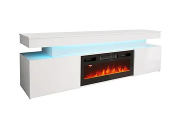 Glenndale TV bord med opbevaring + LED kamin + Belysning 190 cm - Hvid - Møbler - TV borde & mediemøbler - TV-borde