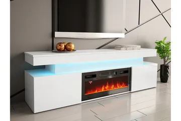 Glenndale TV bord med opbevaring + LED kamin + Belysning 190 cm - Hvid - Møbler - TV borde & mediemøbler - TV-borde