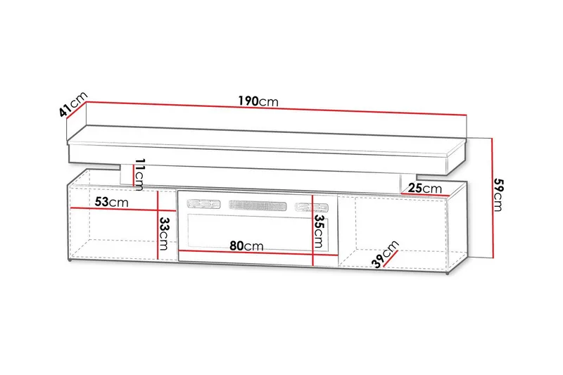 Glenndale TV bord med opbevaring + LED kamin + Belysning 190 cm - Hvid - Møbler - TV borde & mediemøbler - TV-borde