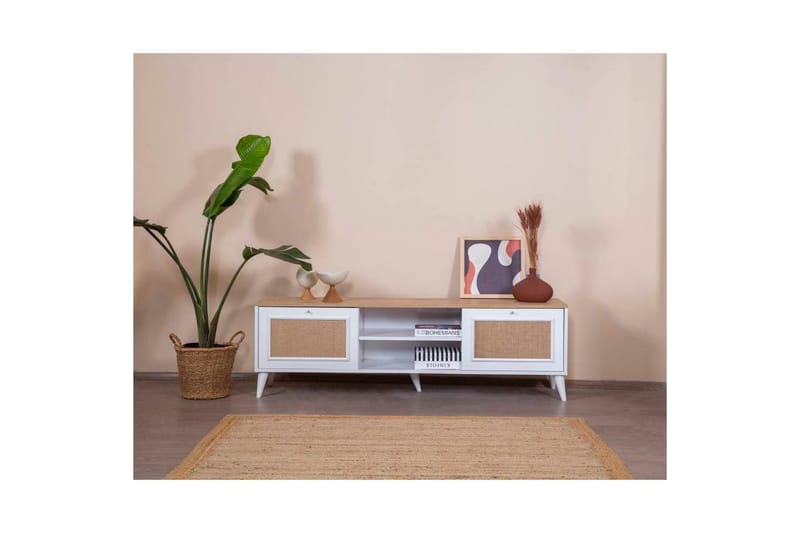 TV-skab Jatinder Hvid / Eg - Natur/Hvid - Møbler - TV borde & mediemøbler - TV-borde