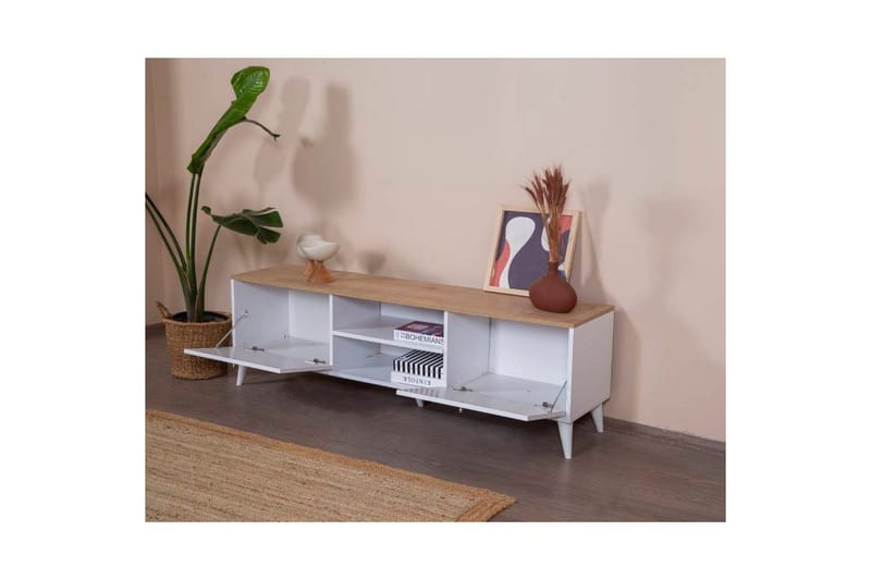 TV-skab Jatinder Hvid / Eg - Natur/Hvid - Møbler - TV borde & mediemøbler - TV-borde