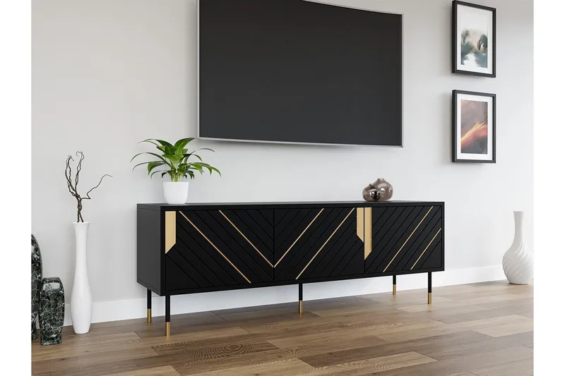 Juniskär Fritstående Tv-bord 154 cm med Opbevaring i Malet Træ - Sort - Møbler - TV borde & mediemøbler - TV-borde