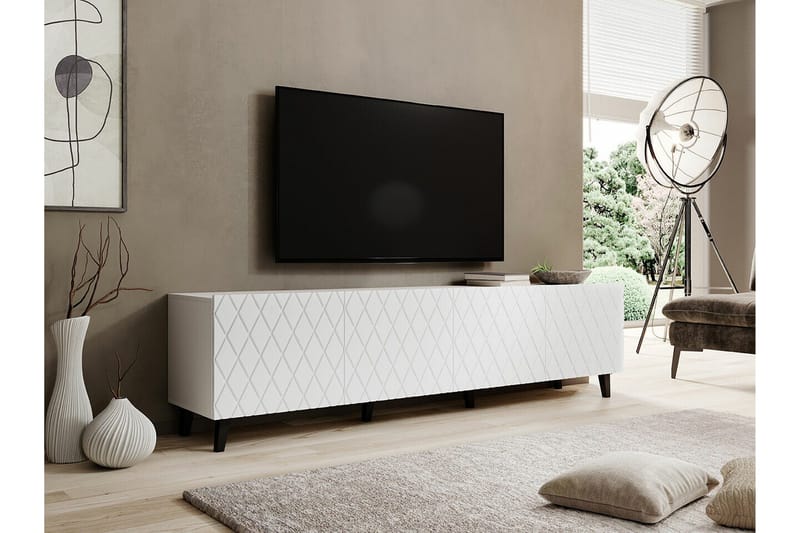 Juniskär Gulvstående Tv Bænk 200 cm med Opbevaring i Laminat Udseende Malet Træ - Hvid - Møbler - TV borde & mediemøbler - TV-borde