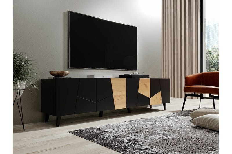 Juniskär Gulvstående Tv-bænk 201 cm med Opbevaring i Eg - Sort - Møbler - TV borde & mediemøbler - TV-borde
