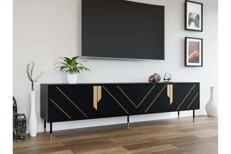 Juniskär Gulvstående Tv-bænk 204 cm med Opbevaring i Malet Træ - Sort - Møbler - TV borde & mediemøbler - TV-borde