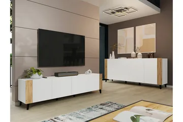 Juniskär Gulvstående Tv-bord 201 cm med Opbevaring i Eg - Hvid - Møbler - TV borde & mediemøbler - TV-borde