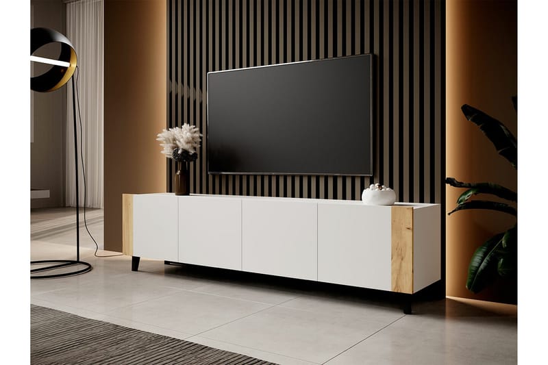 Juniskär Gulvstående Tv-bord 201 cm med Opbevaring i Eg - Hvid - Møbler - TV borde & mediemøbler - TV-borde